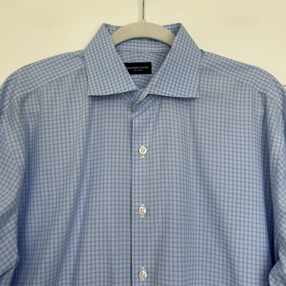 Proper Cloth Dress Shirt Mayfair Blue Micro Check Wrinkle Resistant Mens Size XL